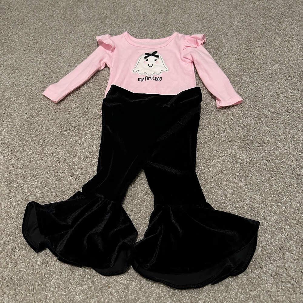 Baby girl first Halloween outfit with velvet bell bottoms 9 months